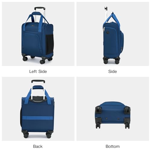 MILADA Underseat Carry On Luggage with Wheels, Airline Approved 16-inch Spinner Small Suitcase, Softside Travel Luggage, Personal Item Overnight Bag, Business Mini Suitcase for Women and Men, Blue