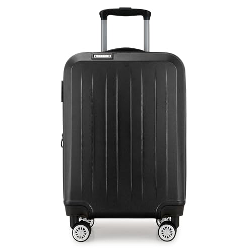 Elite Luggage Expandable Hardside Spinner Luggage, Black, 21" Carry-on