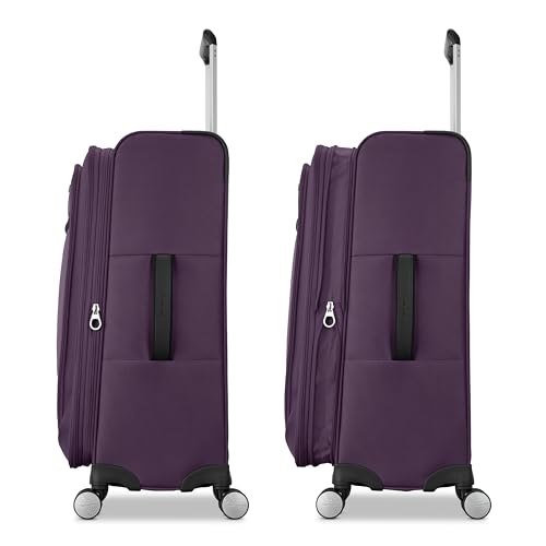 Samsonite 3-PC Soft-Sided 21/25/29” (Carry-On, Medium, Large Checked), Lightweight Expandable Element Luggage Set: 2 Front & Side Pocket, Four Spinner Wheels, Adjustable Handle, Durable- Purple