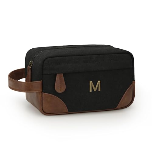 CLOUDWINGS Personalized Gifts for Men Dad - Initial Travel Toiletry Bag Hanging Dopp Kit, Waterproof Shaving Bag with Large Capacity, Fathers Day Birthday Gifts for Him Dad Husband Boyfriend (M)