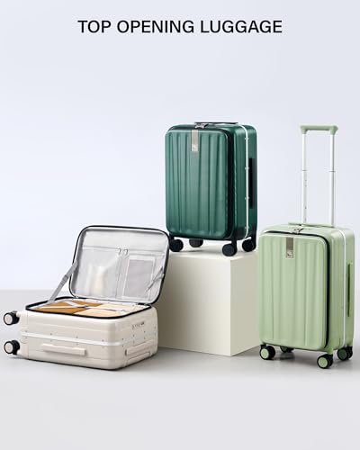 Hanke 24 Inch Checked Luggage Front Opening Rolling Suitcase Hard Sided Luggage with Spinner Wheels Travel Luggagefor Woman Men.(Dark Green)
