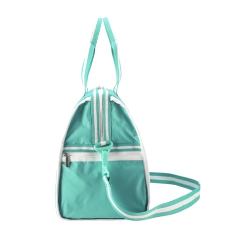 LeSportsac Spectator Sea Green Deluxe Large Weekender Crossbody Bag, Style 4319/Color R141, Mesmerizing Sea Green/Tourmaline & Crisp White Unite Evoking Strength & Renewal, 2 Tone Trim/Strap
