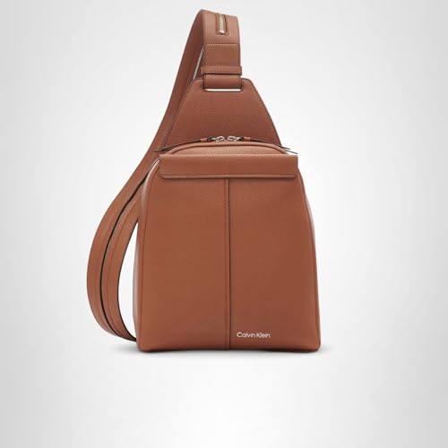 Calvin Klein Women's Myra Backpack for Women – Vegan Leather Convertible Sling Backpack, 2 Pockets, Caramel, One Size