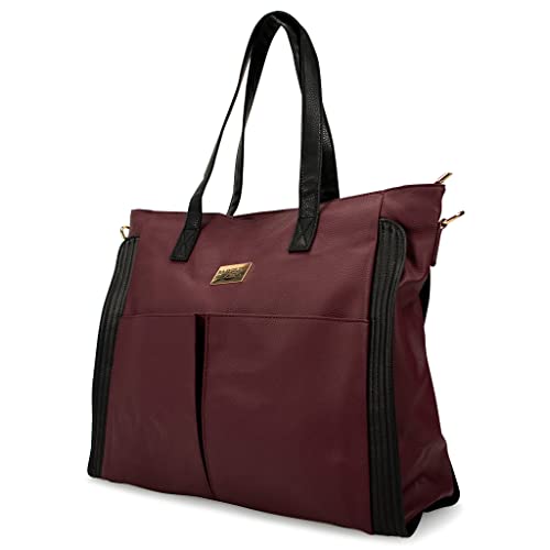 Badgley Mischka Merlot Rose XL Vegan Leather Weekender Duffel Bag