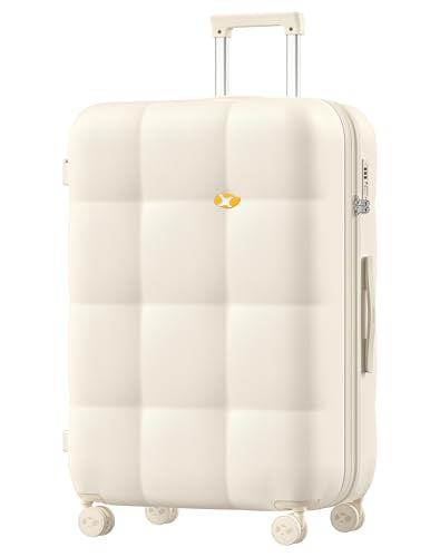 MGOB 28 Inch Large Luggage with Dual 360° Spinner Wheels - Checked Suitcase - TSA Lock, Airline-Approved - Lightweight Durable Polycarbonate (Beige)