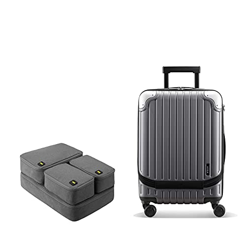 LEVEL8 Grace Expandable 20" Carry-On Luggage with 4 PC Organizer Packing Cubes - Grey, Carry-On 20-Inch