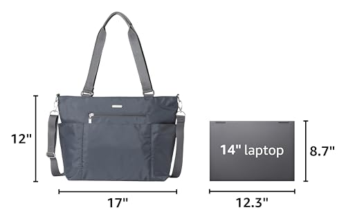 Baggallini Essential Laptop Tote - Work Tote Bag with Laptop Sleeve - Lightweight Travel Crossbody Shoulder Bag for Women, Charcoal Gray