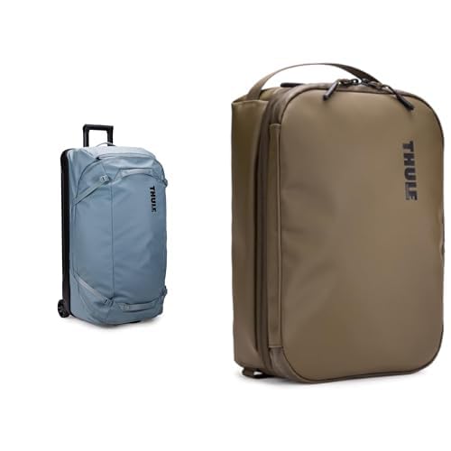 Thule Chasm Wheeled Duffel Suitcase in Pond Gray with 15L Gear Cube Storage Organizer Bundle