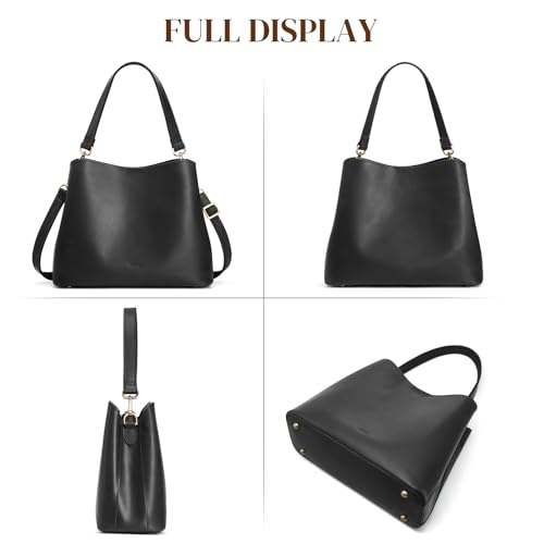 S-ZONE Leather Crossbody Bags for Women Shoulder Bag Multi Compartments Bucket Purses