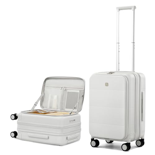 Hanke Hardside Expandable Carry On Luggage, 20 Inch Top Opening Trunk Luggages with Spinner Wheels, All-PC Hard Shell Carry-On Suitcase, Lightweight & TSA Airline Approved (Smoke White, 46L)
