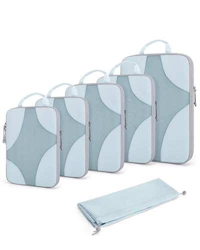BAGSMART Compression Packing Cubes for Travel, Compressible Luggage Organizer for Cruise Ship, Lightweight Travel Essentials 6-Pack 1L+2M+2S+1Shoe Bag, Sky Blue