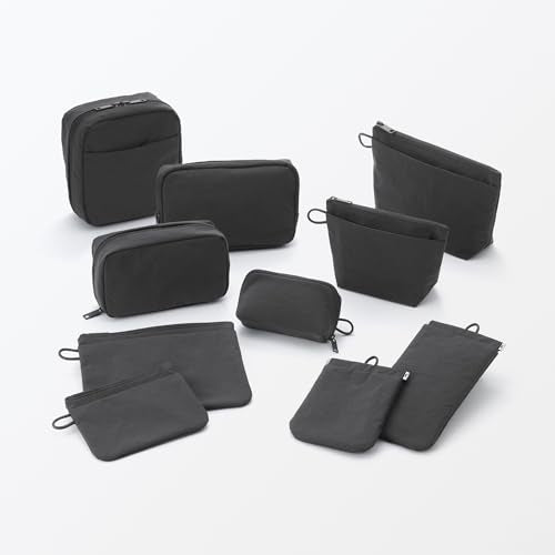 MUJI Wrinkled Nylon Flat Pouch - Medium For Frequent Travelers Dark Gray