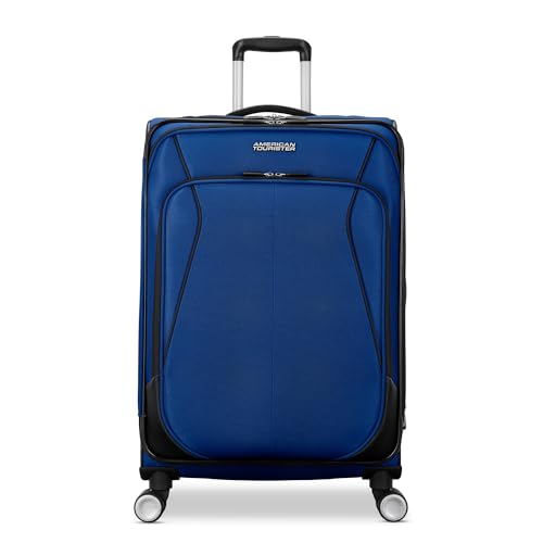 American Tourister 4 KIX 3.0 Checked-Medium 24-Inch Spinner, Sapphire Blue