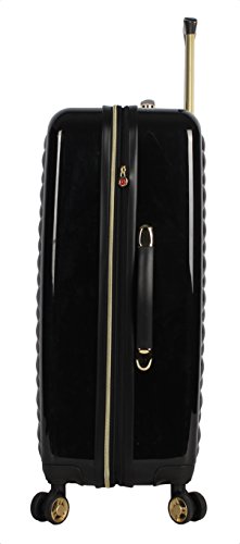 Betsey Johnson 26 Inch Checked Luggage Collection - Expandable Scratch Resistant (ABS + PC) Hardside Suitcase - Designer Lightweight Bag with 8-Rolling Spinner Wheels (Heart to Heart Black)