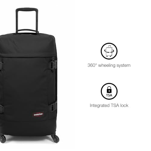 EASTPAK TRANS4 M – 68L Medium Checked Luggage Bag, Two Compartments, TSA Lock, 360° Spinner Wheels, and Telescopic Handle, Black