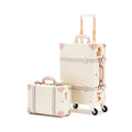 COTRUNKAGE Vintage Suitcases Set on Wheels, 20 Inch White Carry-on Luggage 2 Piece Set with 13" Hard Shell Train Case Womens, Cream White