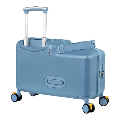 20" Ride on Suitcase for Kids, Carry On Luggage with Kid Seat, Foldable Handlebars Pedals and Removable Wheels Holds up to 110 lbs Luggage Travel Rolling Suitcases for Boys Girls (Blue)