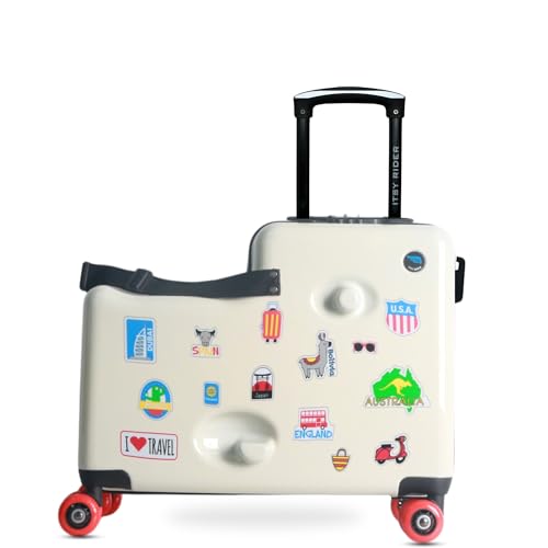 Cegali Itsy Rider 20" Ride-on Suitcase for Kids with Double Spinner Red Wheels (Beige Traveler)