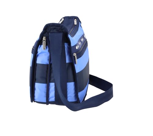 LeSportsac Classic Rugby Periwinkle Deluxe Everyday Crossbody Bag + Cosmetic Bag, Style 7507/Color E758, Timeless Navy Blue & Modern Periwinkle Stripes Unite, Bold Modern Nautical Inspired Theme