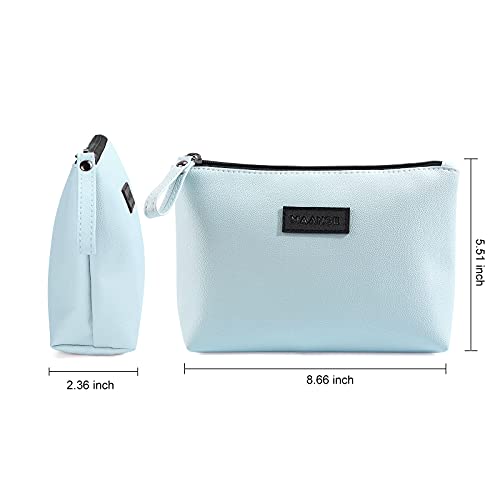 MAANGE Cosmetic Bags for Women Small Makeup Bag for Purse Pu Leather Makeup Pouch Travel Makeup Bag with Zipper Make Up Bag for Travelling (Blue)