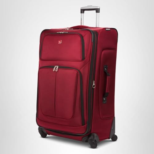 SWISSGEAR Sion Softside Expandable Spinner Luggage Durable Lightweight Travel Suitcase, Burgundy, Checked-Large