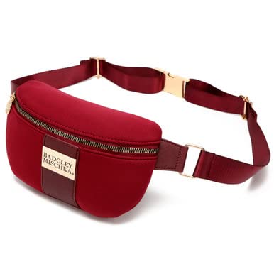 BADGLEY MISCHKA Sage Scuba and Vegan Leather Belt Bag | Fanny Pack | Sling (Burgundy)