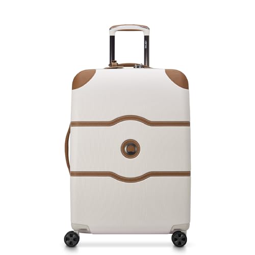 DELSEY PARIS Chatelet Air 2.0 Checked Suitcase 24 Inch Medium, Hardside Polycarbonate Luggage, Dual-Density Spinner Wheels, TSA Lock, Angora