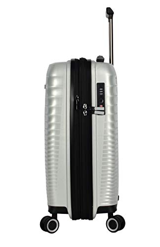 Pathfinder Nova 20 Inch Carry On Luggage Collection - Expandable Scratch Resistant (ABS + PC) Hardside Suitcase - Designer Lightweight Bag with 8-Rolling Spinner Wheels (Silver)