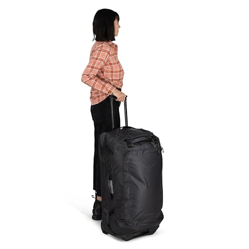 Osprey Transporter 90L Wheeled Travel Duffel Bag - Large Lightweight Rolling Suitcase for Men and Women, Raven Black