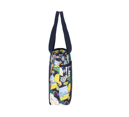 LeSportsac Summertime Things Everyday Zip Tote Handbag/Travel Bag, Style 3867/Color E624, Whimsical Summertime Motifs: Seashells, Beaches, Flamingos, Sunglasses, Cocktails, Pineapples & more