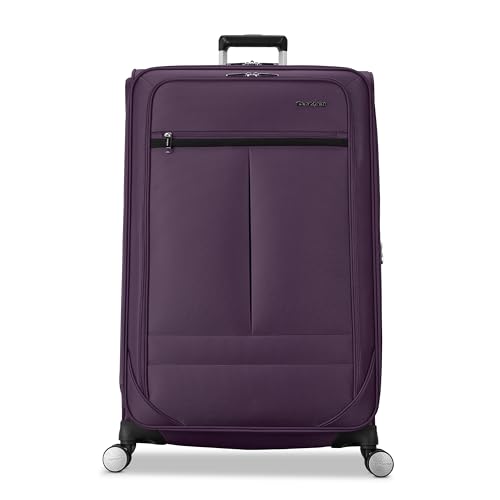 Samsonite Soft-Sided 29-Inch Lightweight Large Checked Expandable Element Suitcase: Durable, 360° Spinner Wheels, Adjustable Telescopic Handle, 2 Front & 1 Side Pocket- Purple