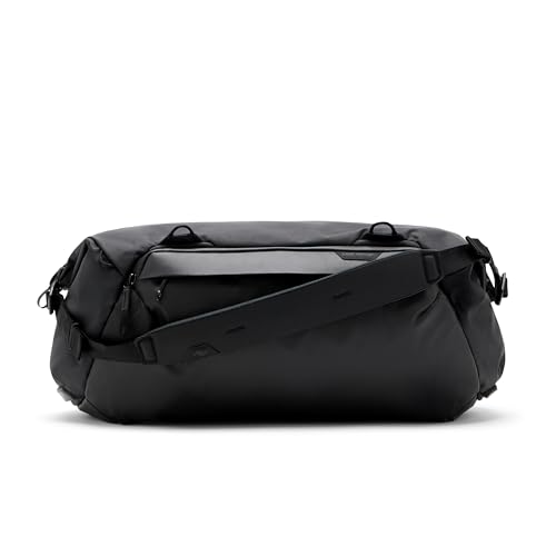 Peak Design Travel Duffel 50L, Black, Extra-Wide Single Zip Access, Weatherproof Shell, 4 External Pockets, Fits Packing Cubes & Camera Cubes, Ideal for Weekend Trips, Versatile Duffel Bag for Travel