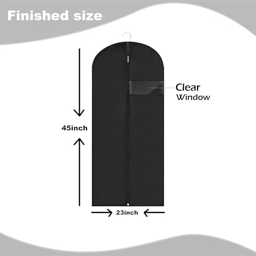 LXLOVESM Garment Bags for Hanging Clothes, 45'' Suit Bag Cover for Storage and Travel, Dress Bags for Gowns Long, 2 Pack (Black)
