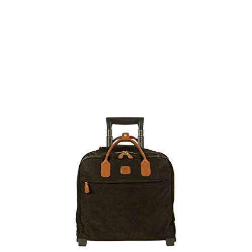 Bric's Life Tropea Carry On Spinner Luggage - Luxury Lightweight Suitcase with Spinner Wheels and Faux Suede Finish - 16", Olive
