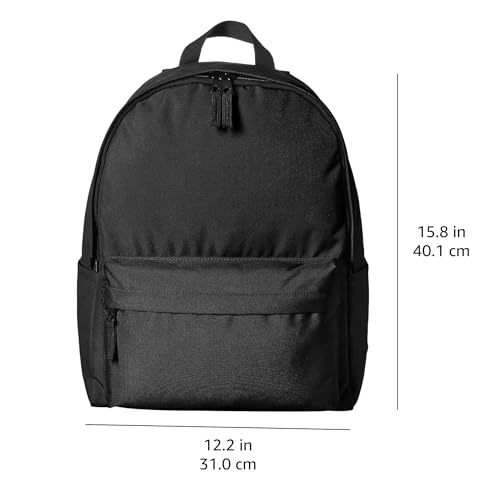 Amazon Basics Backpack for School, Travel, Study with Padded Adjustable Shoulder Straps, Spacious Compartment, Water Bottle Pockets, Durable Classic Design, Black