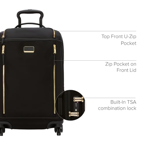 TUMI - Voyageur Leger 4 Wheeled Luggage - Women's Lightweight and Spacious, Sleek Silhouette, Durable Premium Suitcase - 21.8" International Expandable Carry-On, Black with Gold Hardware