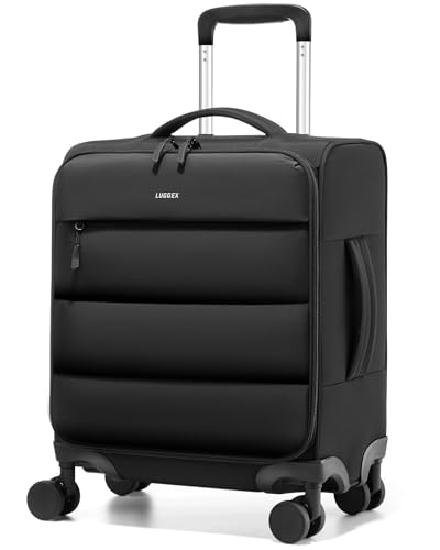 LUGGEX 18x14x8 Underseat Carry On Luggage with Spinner Wheels, UDS Softside Lightweight Suitcase for 2-Day Travel(UX-Pro, Black, 18x14x8)