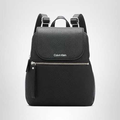Calvin Klein Reyna Novelty Key Item Flap Backpack, Black/Silver Combo, One Size