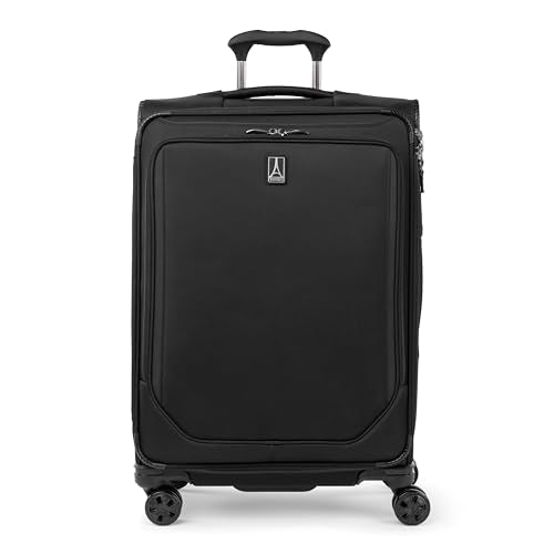 Travelpro Crew Classic Lightweight Softside Expandable Checked Luggage, 8 Wheel Spinner Suitcase, TSA Lock, Men and Women, Checked Medium 25-Inch, Black