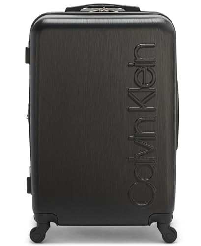 Calvin Klein Women's Hard Side Upright Luggage Spinner Light Weight Suitcase, Black, Medium