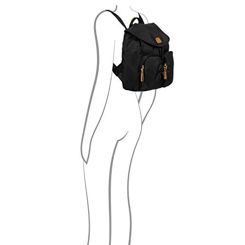 Bric's X-Travel Piccolo City Backpack 10", Water-Resistant Satin Nylon Daypack with Leather Details, Drawstring Closure, Adjustable Straps and Multi-Pocket Organization - Black