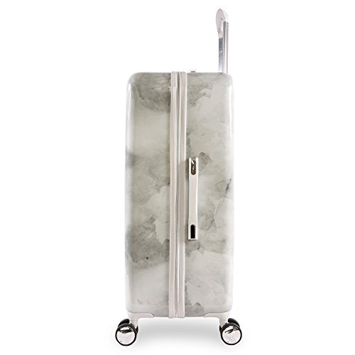 BEBE Lilah 2 Piece Suitcase Set with Spinner Wheels, Silver Marble