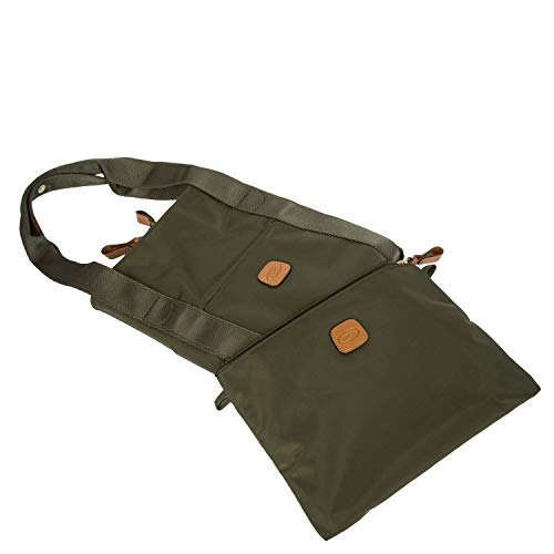 Bric’s X-Bag/X-Travel 2.0 Overnight Weekender Duffel, Water-Resistant Folding Carry-On with Leather Trim, Removable Shoulder Strap and Pass-Through Sleeve - Mini Bag Included – 18 Inch, Olive