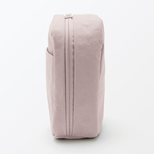 MUJI Rumpled Nylon Wide-Open Pouch - Square Cosmetic Bag For Travel In Dark Gray
