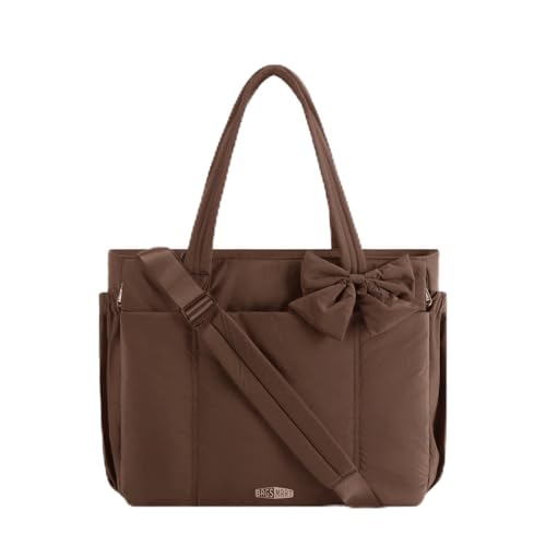BAGSMART Crush Bow Tote Bag for Women, Large Work Tote with 40oz Tumbler, Puffer Travel Tote Bag for Work, Yoga, Gym