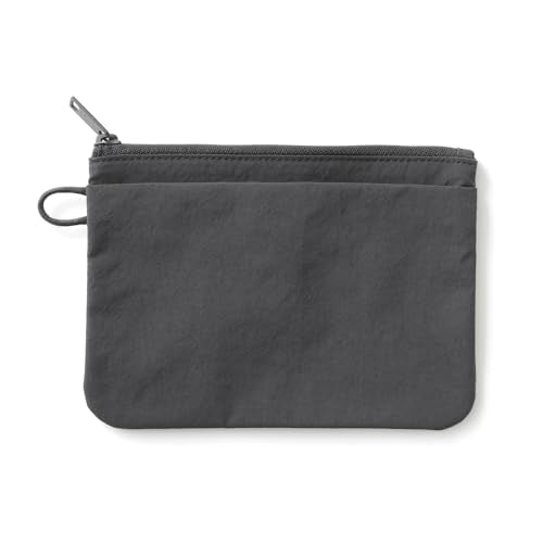 MUJI Wrinkled Nylon Flat Pouch - Medium For Frequent Travelers Dark Gray