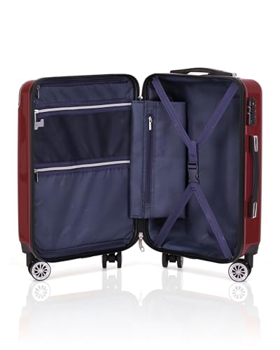 Coolife Carry On Luggage, Suitcase with Durable and Lightweight, carry on suitcase with PC+ABS Hardshell, Dual Spinner Wheels, TSA Lock, and YKK Zipper(wine wind new, S(20in)_carry on)