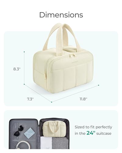 BAGSMART Travel Toiletry Bag, Puffy Large Toiletry Bag for Women, Lightweight Cosmetic Makeup Bag Organizer with Handle for Traveling, Accessories, Essentials, Toiletries (Green)