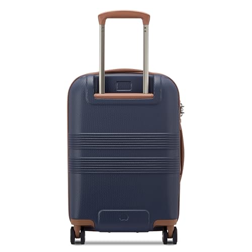 DELSEY PARIS Flanerie SE - Hardside Carry-On Luggage 19 Inch - 360° Dual Spinner Wheels - TSA Lock - Lightweight Polycarbonate Travel Suitcase with Vegan Leather, Navy