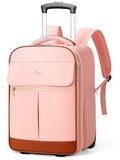 Tonyeee Rolling Backpack for Women, Large Travel Backpack with Wheels Carry on Flight Approved, 15.6 Inch Laptop Wheeled Roller Bag Suitcase for Work Bussiness Weekender (Pink,M Underseat Size)